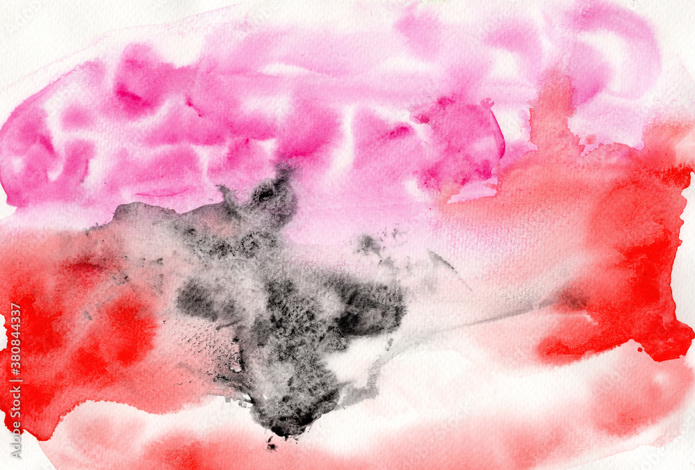 Watercolor background in red and pink color shades