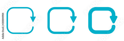 Set of blue square refresh symbol icon. Update, Restart symbol. Circle arrow