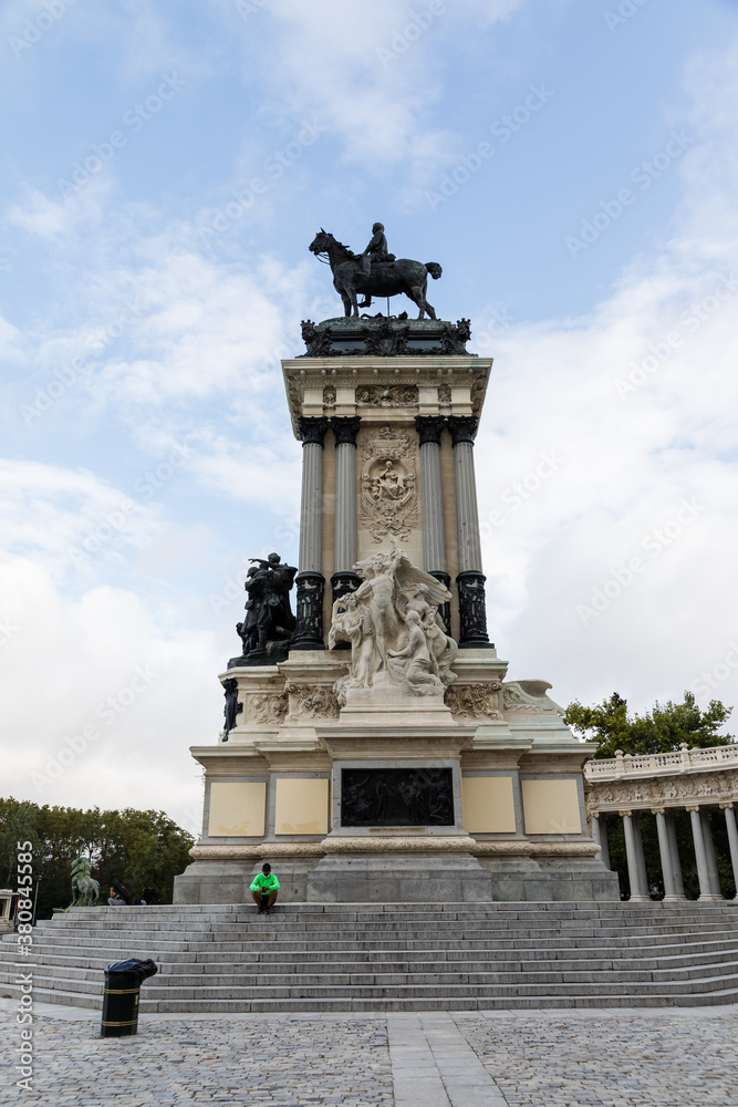 Monument to King Alfonso XII in the Retiro Park of Madrid, Spain