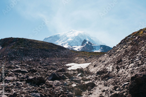 water evaporating from top of mt. rainier in washington photo