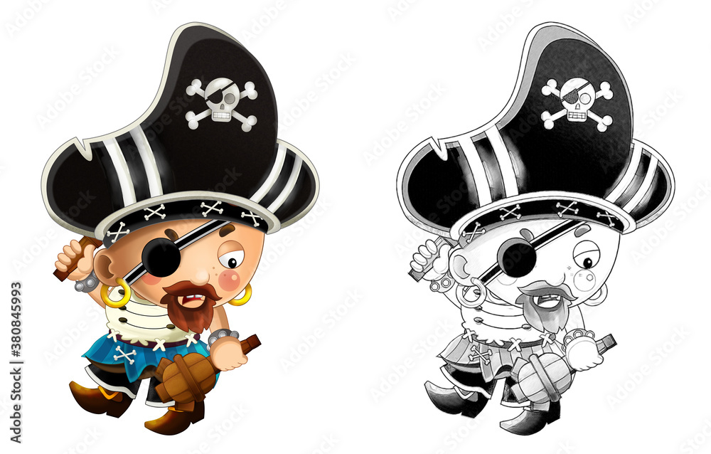 Fototapeta premium cartoon sketch scene with pirate man captain illustration