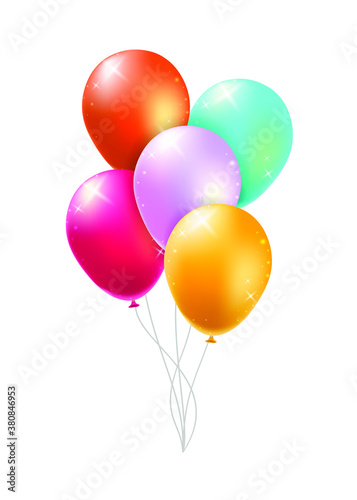 Set of Groups and Bunches of Colorful Helium Balloons on White Background . Isolated Vector Elements