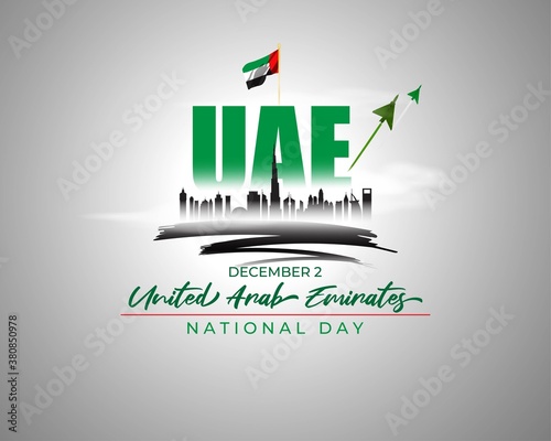 Vector illustration of United Arab Emirates national day, 2nd december, UAE flag, UAE skyline, airforce craft.