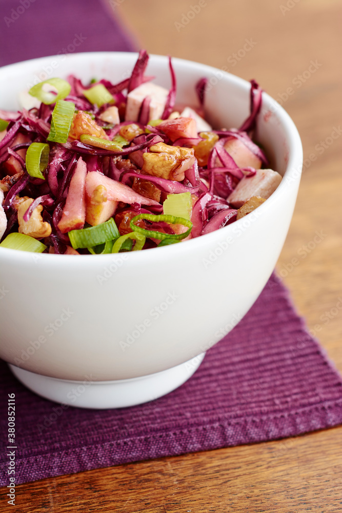Red Cabbage Waldorf with Golden Raisins and Tofu Feta Red Cabbage Waldorf with Golden Raisins and Tofu Feta