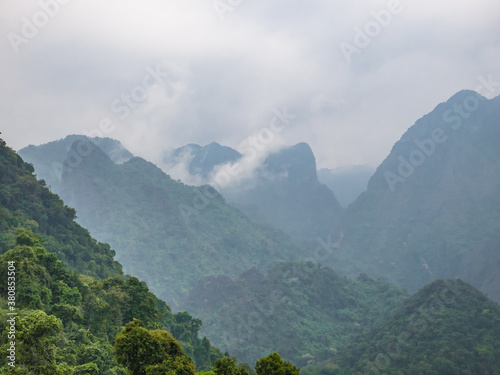Scenery landscape view from Pha Ngeun in vangvieng City Laos.Vangvieng City The famous holiday destination town in Lao.
