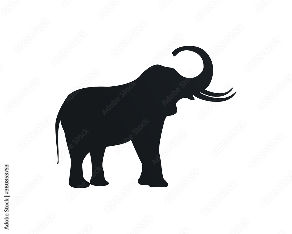 Obraz premium Vector flat elephant logo in black, silhouette on white background