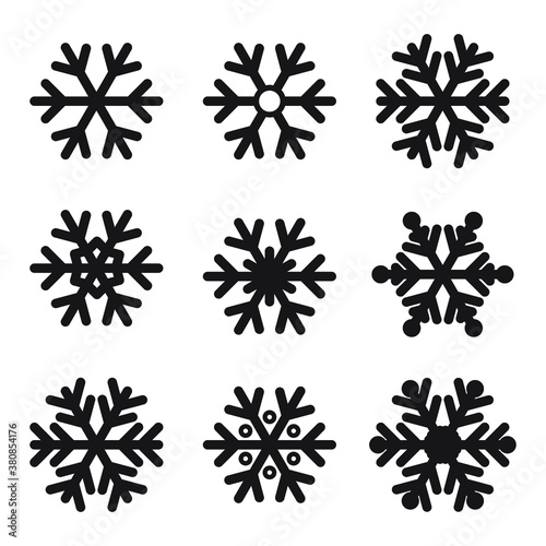 Snowflakes vector set. Winter collection of eps symbols Cold weather snowfall signs Low temperature, frost, freeze vector illustration. Freezing technology. New Year, Christmas season. Flat web icons.