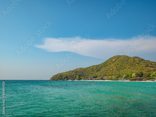 Beautiful tropical seascape view and mountain on koh lan island Pattaya Thailand.Koh lan island is the Famous island near Pattaya city the Travel Destination in Thailand.