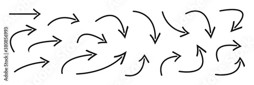 Hand drawn curved arrows . Sketch doodle style. Collection of vector pointers.