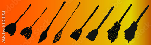 Happy Halloween, October 31 All Saints Day, attributes of the holiday isolated icons curse of the witches broom hand drawings in vector