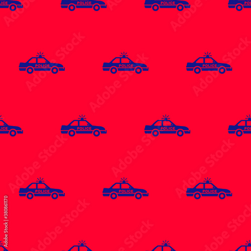 seamless pattern two color police car icon with red background