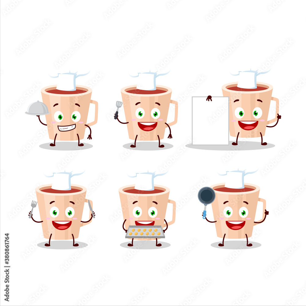 Cartoon character of thanksgiving tea with various chef emoticons Cartoon character of thanksgiving tea with various chef emoticons