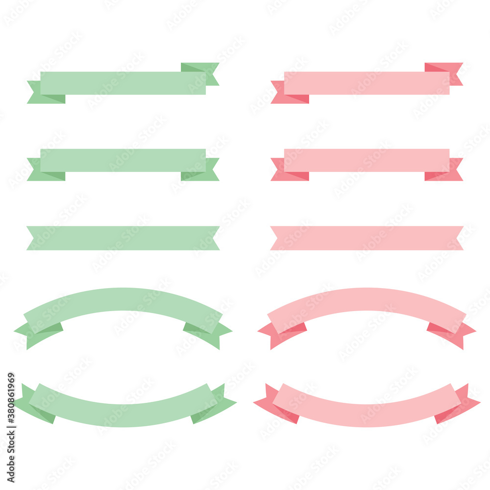 Set of ribbons. Flat pink and green ribbons isolated on a white background. Vector 8 EPS.