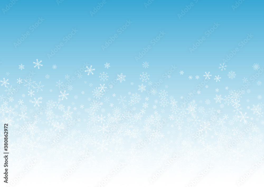 White Snow Vector Blue Background. Light Snowfall 
