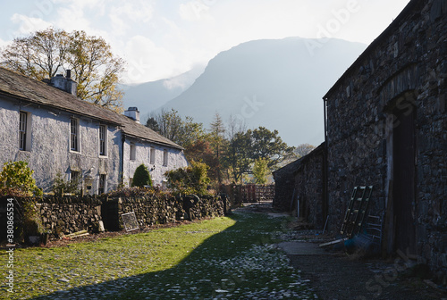 Rural farm in a mountain valley. Cumbria, UK. photo