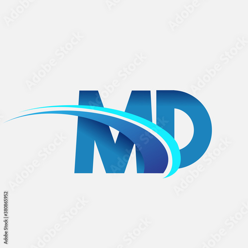 initial letter MD logotype company name colored blue and swoosh design. vector logo for business and company identity. photo