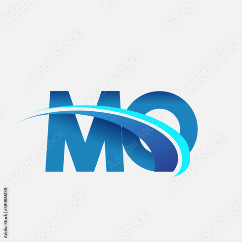 initial letter MO logotype company name colored blue and swoosh design. vector logo for business and company identity.