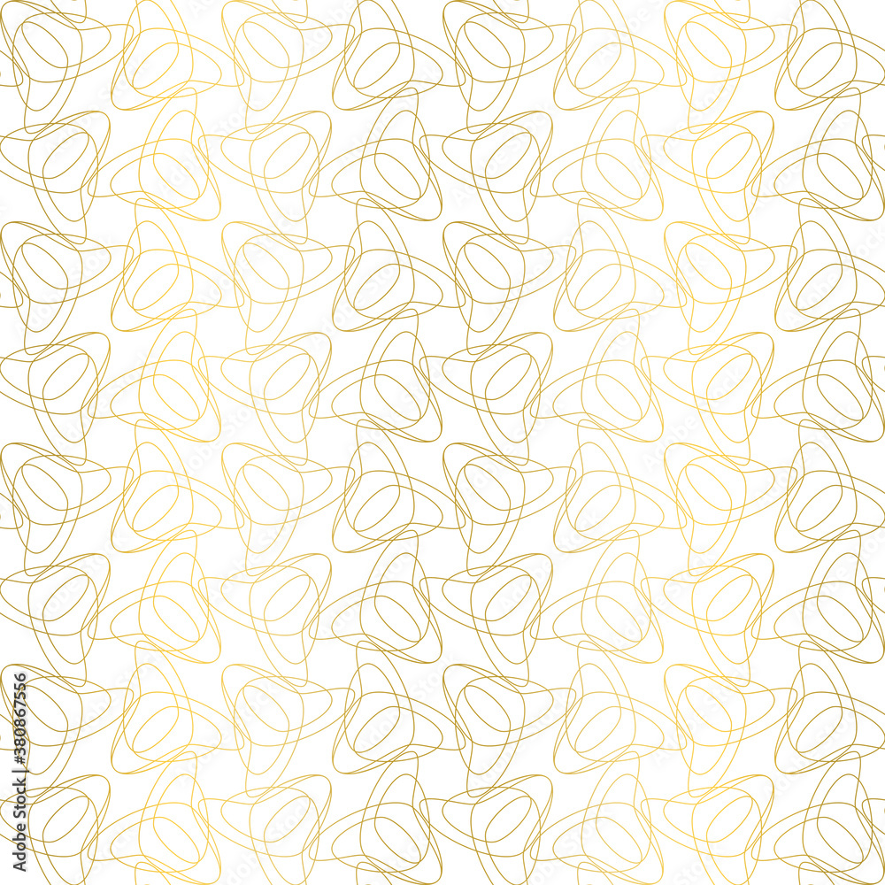 Modern simple geometric vector seamless pattern with gold tulips. Line texture on white background. Suitable for fabric, wallpaper, interior decoration, packaging and stationery. 