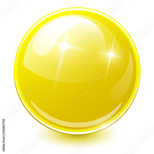 Yellow sphere 3D, glossy and shiny vector ball icon.