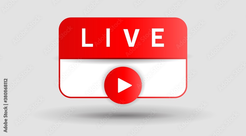 Live. Button play, start. Interface design element for webinar, online course, distance education, lecture, tag, label, icon, banner. Vector isolated illustration. Live. Button play, start. Interface design element for webinar, online course, distance education, lecture, tag, label, icon, banner. Vector isolated illustration.