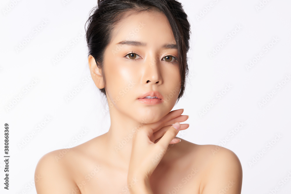 Beautiful young asian woman with clean fresh skin on white background, Face care, Facial treatment, Cosmetology, beauty and spa, Asian women portrait