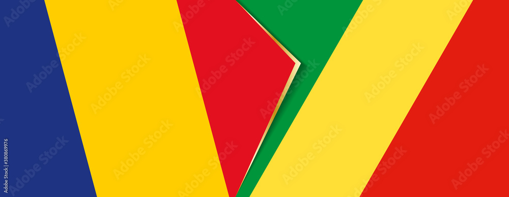 Romania and Congo flags, two vector flags. Romania and Congo flags, two vector flags.