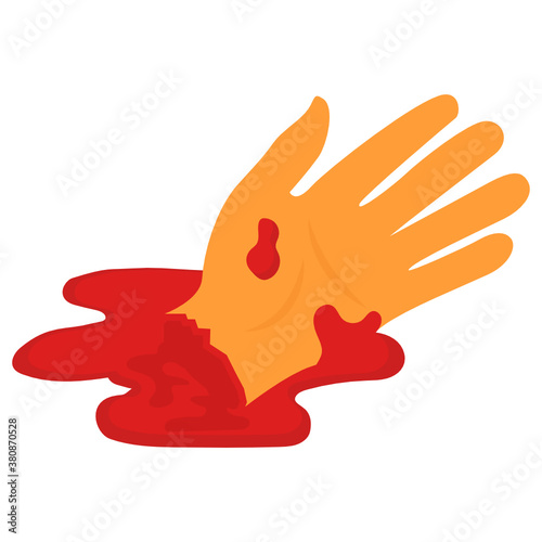 Horrible Bloody Cut Off Scary Hand Concept, Arm Chopped Vector Icon Design, Halloween 31 October Symbol on White background