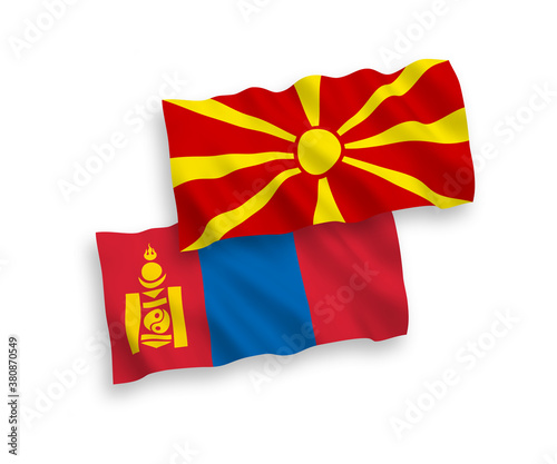 Flags of Mongolia and North Macedonia on a white background