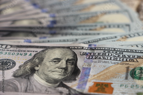 USA dollar banknotes hundred dollars bills. Currency money profir business concept