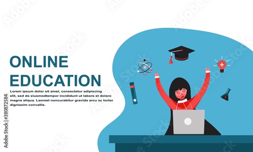 Online education and ad distance course tutorials and study slogans anywhere anytime Free Vector