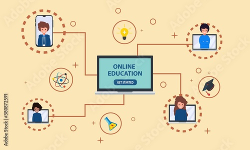 Online education and ad distance course tutorials and study slogans anywhere anytime Free Vector