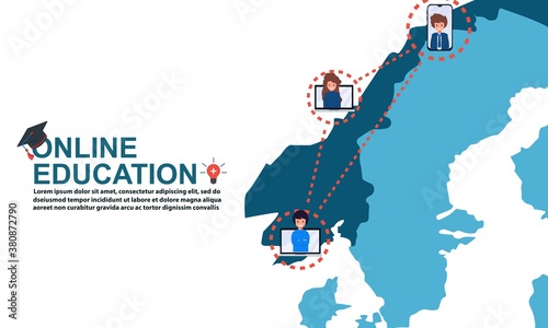 Online education with Maps of Norway and ad distance course tutorials and study slogans anywhere anytime Free Vector