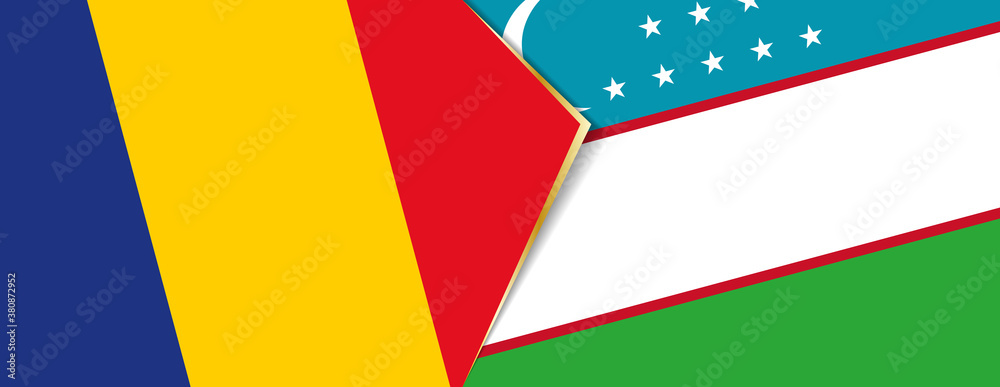 Romania and Uzbekistan flags, two vector flags.