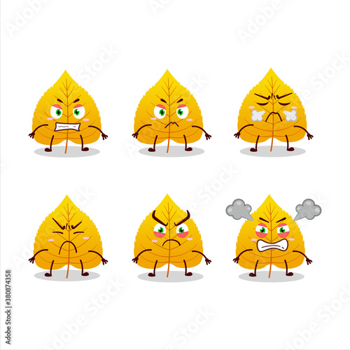 Yellow dried leaves cartoon character with various angry expressions