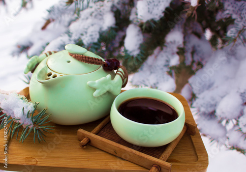 Photography Puerh tea in winter