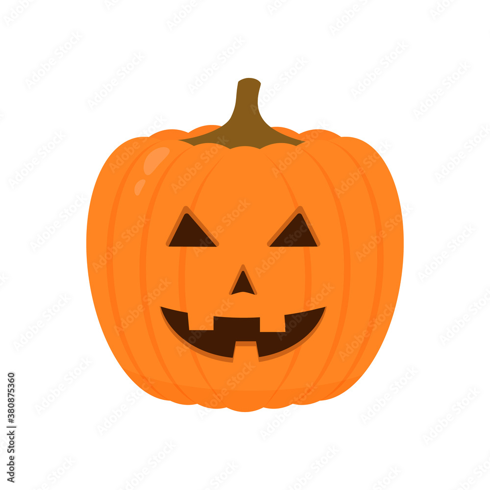 Halloween Pumpkin with smiling face icon isolated on white. Cute cartoon Jack-o -Lantern. Halloween party decorations. Easy to edit vector template