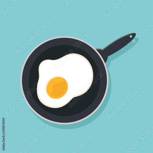 Home cooked food, fried eggs, fried eggs in frying pan, healthy breakfast, home cooking breakfast in cafe, omelet icon. Vector illustration