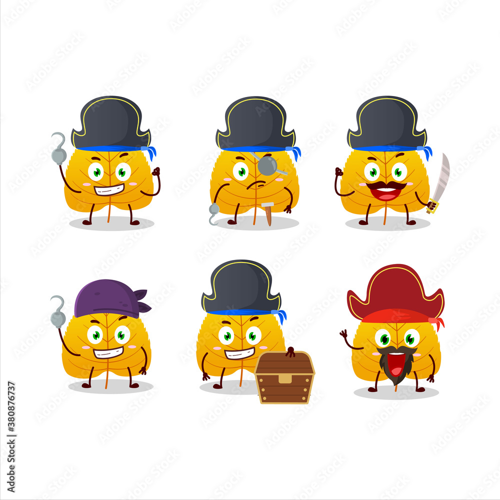 Cartoon character of yellow dried leaves with various pirates emoticons Cartoon character of yellow dried leaves with various pirates emoticons