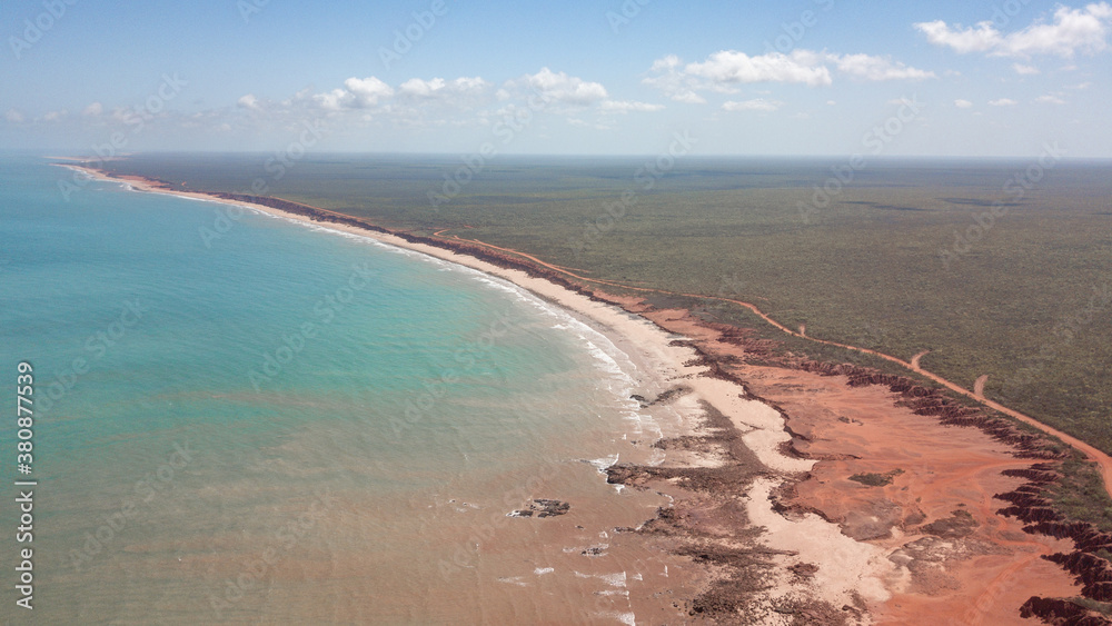 Drone view of coast with red sand West Australia