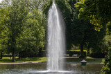 Water fountain in the park Warmer Damm in Wiesbaden, Germany