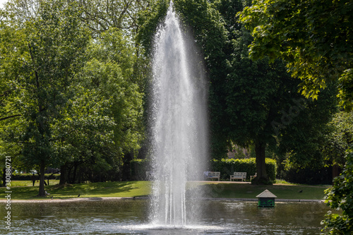 Water fountain in the park Warmer Damm in Wiesbaden  Germany