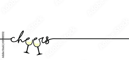 Slogan cheers with glass. Wine party with group of friends, Enjoy and chill, just relax. Funny vector toasting quotes Happy weekend concept for birthday celebrate or dance festival events. Salut.