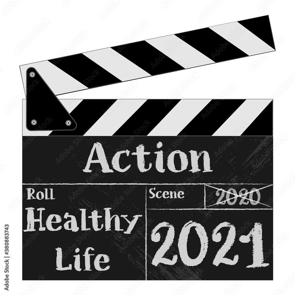 Vector illustration of clapboard for the starting year 2021 with hope and expectations