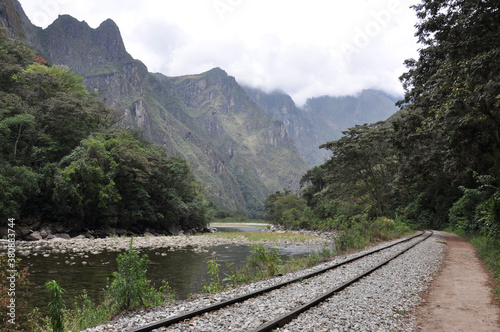 Railroad tracks in the jungle near Aguas Calientes, the gateway to Machu Picchu
