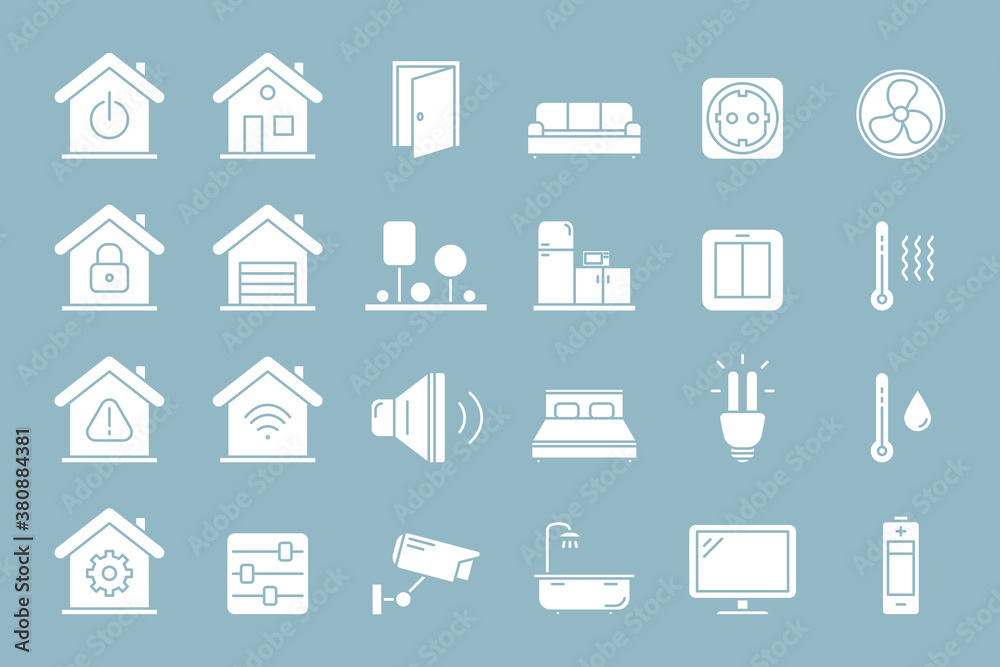 Smart House Icons set - Vector silhouettes of home security management technologies for the site or interface Smart House Icons set - Vector silhouettes of home security management technologies for the site or interface