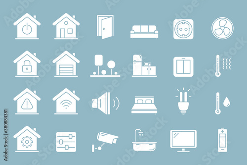 Smart House Icons set - Vector silhouettes of home security management technologies for the site or interface