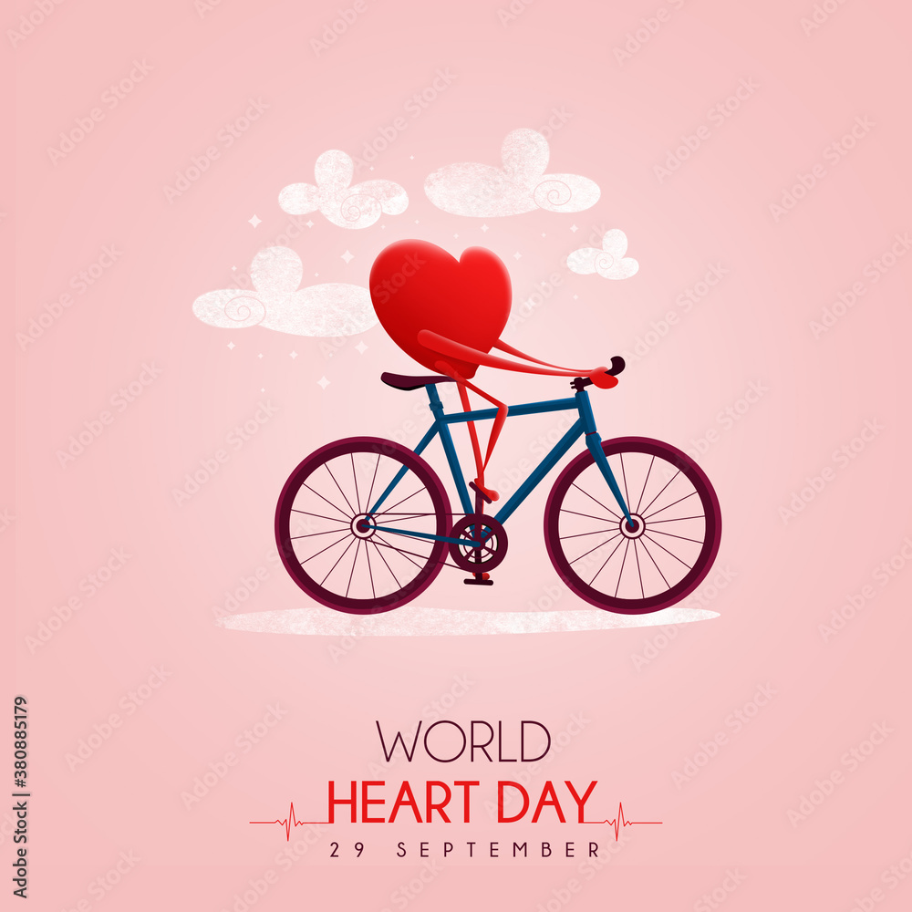 World Heart Day, Heart day, cycling, illustration, exercise, healthy heart, love heart, 
