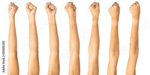 Multiple images women arm with blood veins on white background