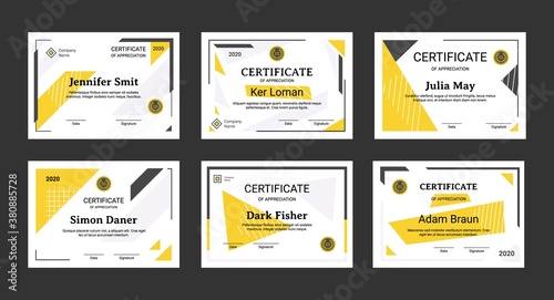 Certificate. Graduation elegant and minimalist diploma with seal and place for logotype company name, data and signature, achievement and appreciation document. Vector professional blank set