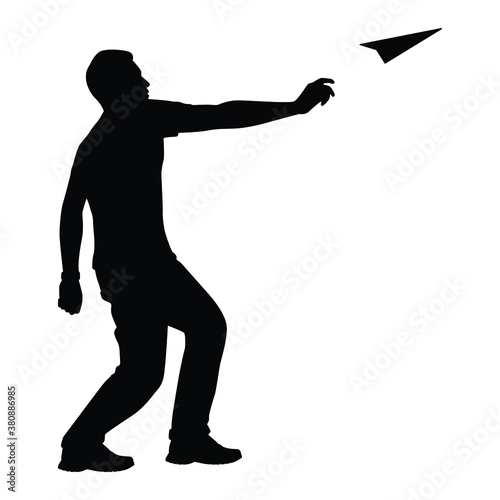 Man play plane paper silhouette vector
